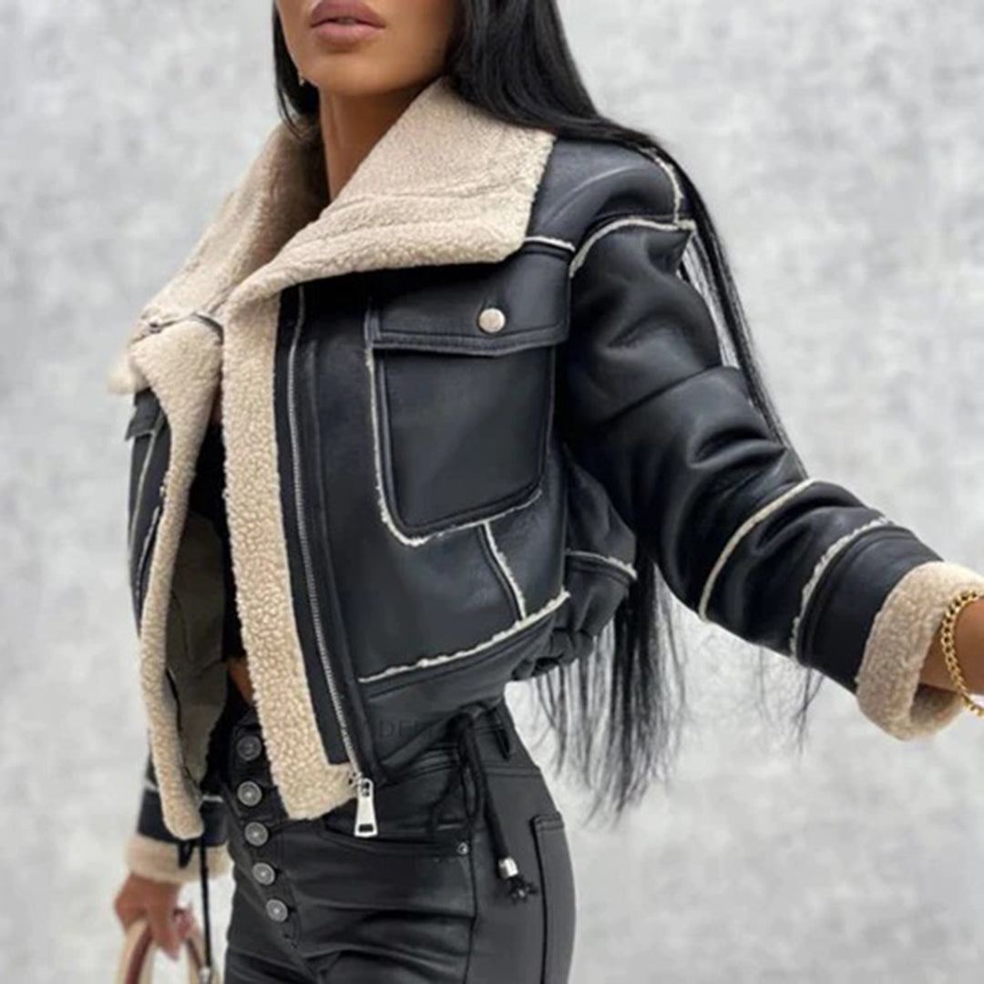 Rose - Women's Aviator Jacket with Faux Shearling Lining - photo 6