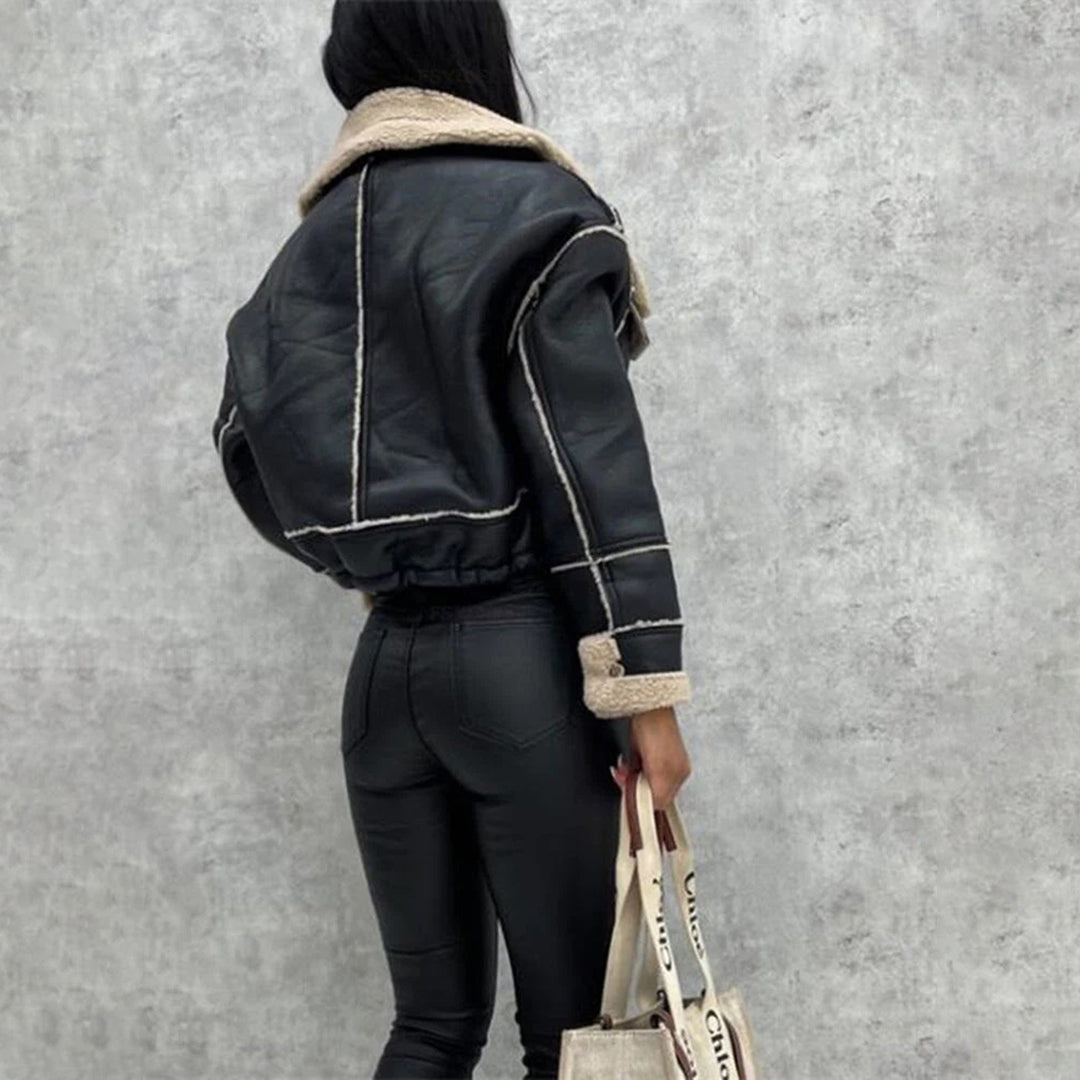 Rose - Women's Aviator Jacket with Faux Shearling Lining - photo 8