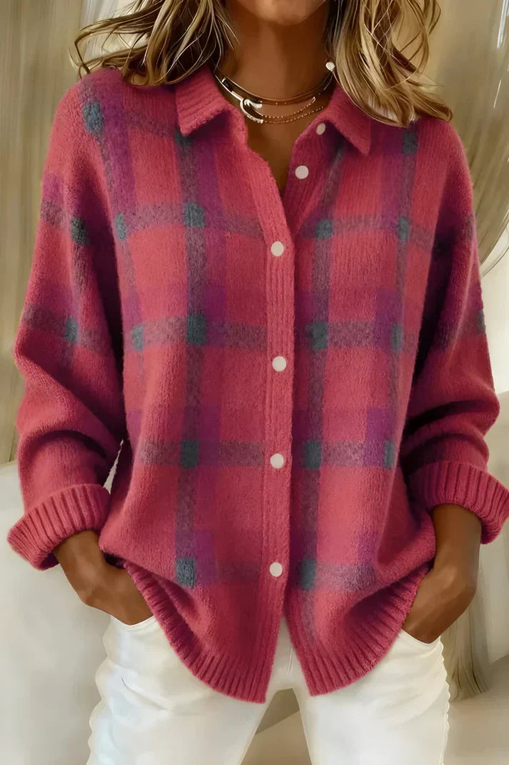 Maglione a quadri da donna dalla vestibilità morbida con bottoni