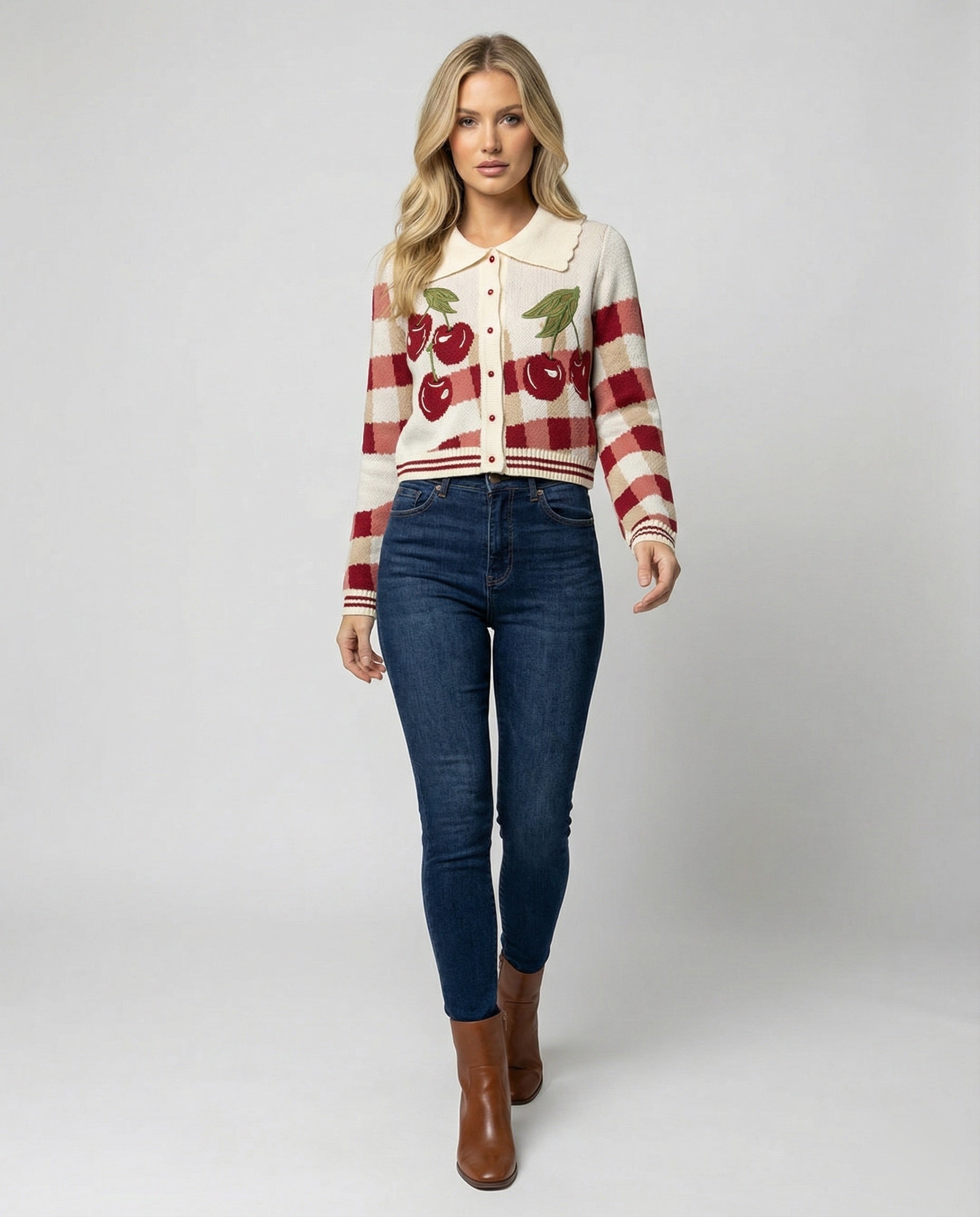 Runa - Women's Cardigan in Knit with Floral Print - photo 2