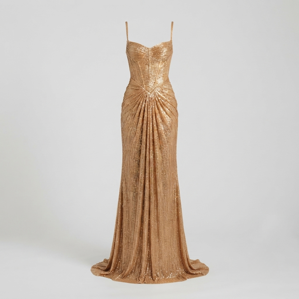 Sadie - Women's Gold Metallic Corset Maxi Dress - photo 2