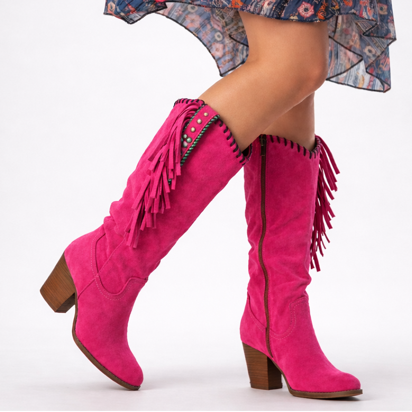 Sadie - Women's Knee-High Western Boots with Fringe Trim - photo 5