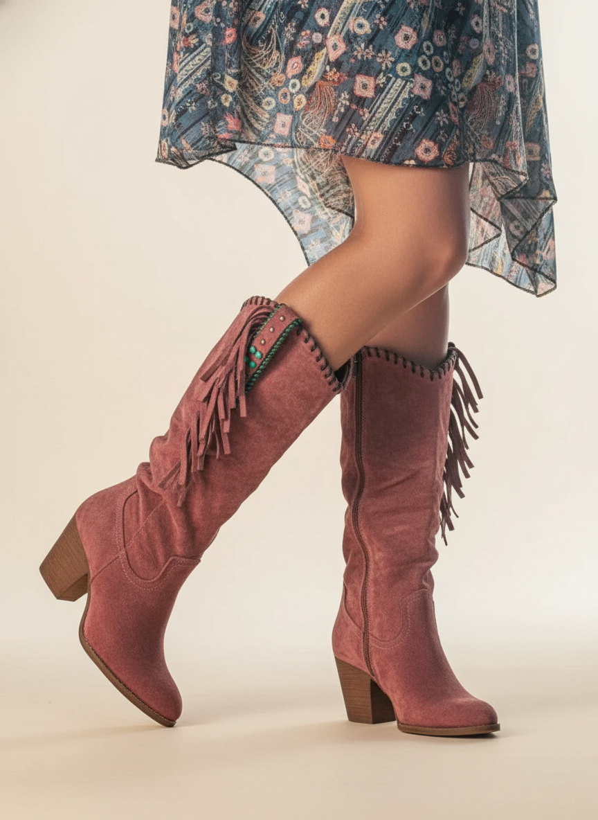 Sadie - Women's Knee-High Western Boots with Fringe Trim - photo 6