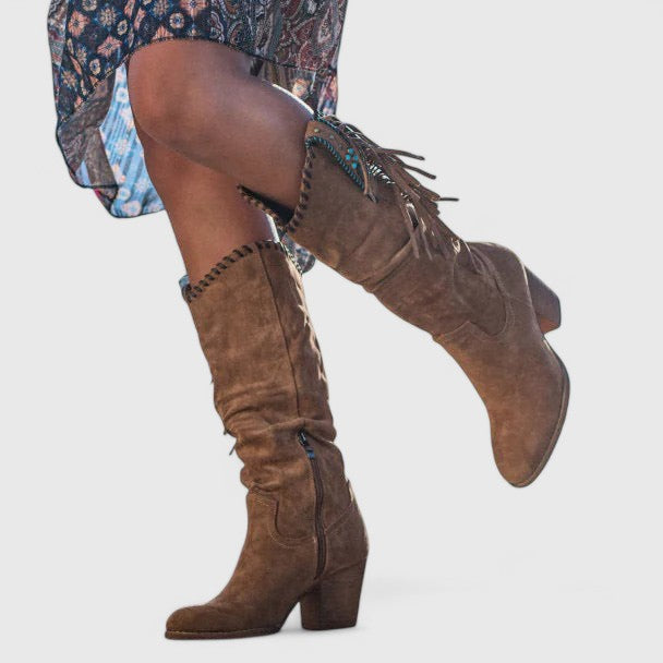 Sadie - Women's Knee-High Western Boots with Fringe Trim - photo 7