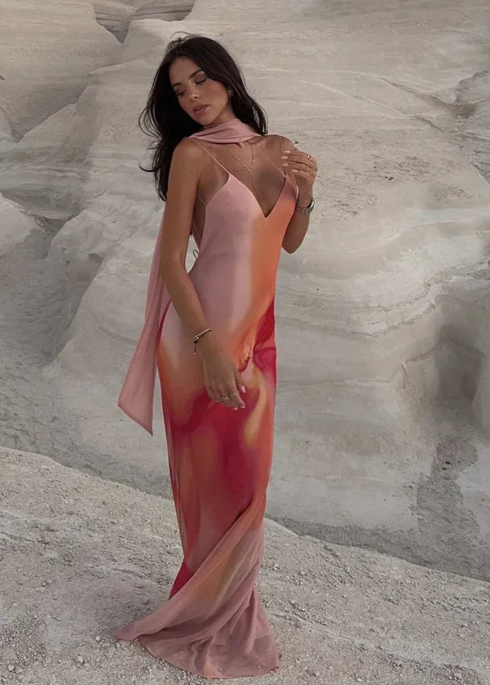 Saskia - Women's Maxi Dress in Satin with Fine Straps - photo 1