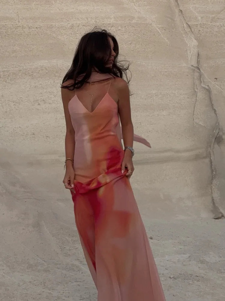 Saskia - Women's Maxi Dress in Satin with Fine Straps - photo 5
