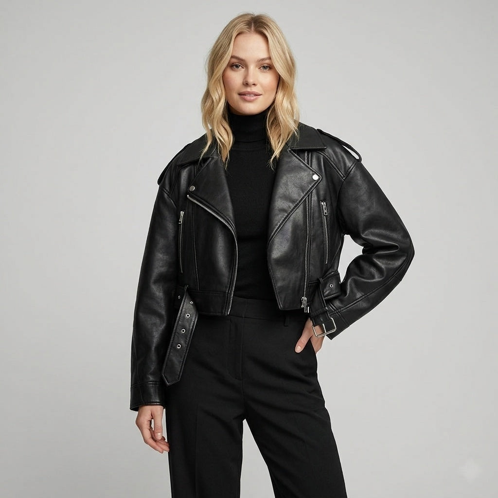 Courtney - Women's Relaxed Biker Jacket with Asymmetric Hem - photo 2