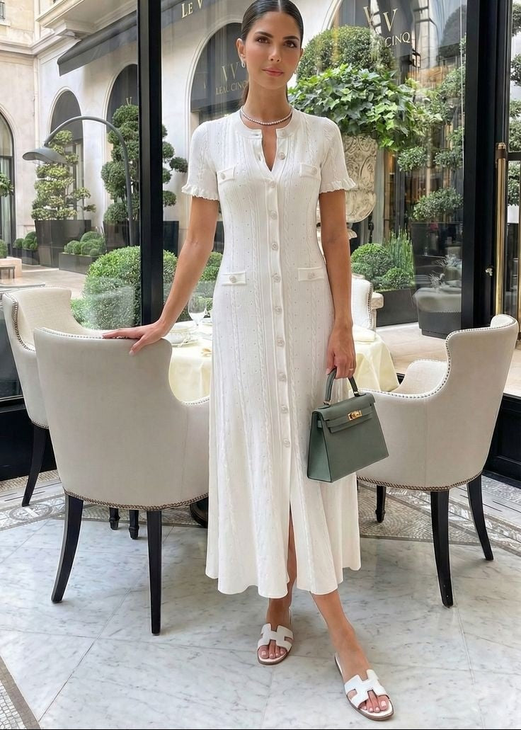 Victoria - Women's Midi Dress in Knit with Button Front - photo 1