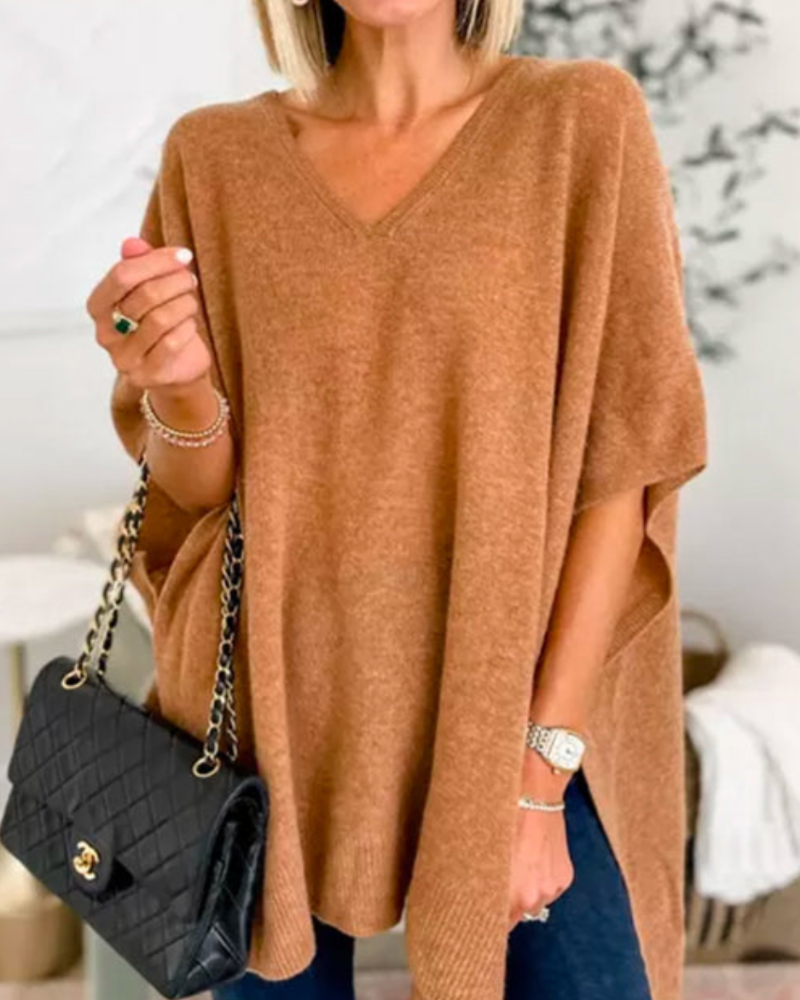 Sharon - Women's Relaxed V Neck Knit Top - photo 1