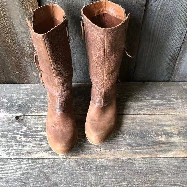 Skye - Women's Mid-Calf Boots with Side Zip and Block Heel - photo 2