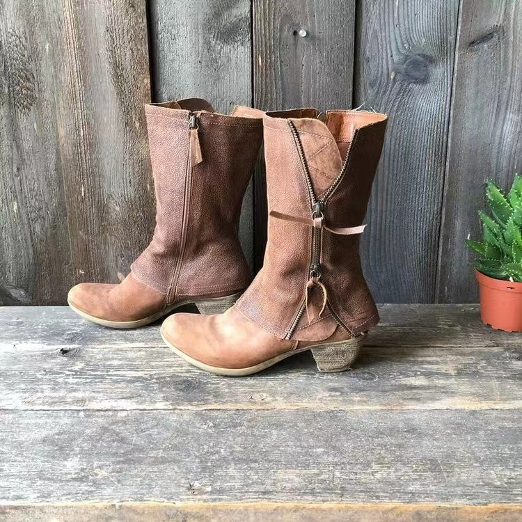 Skye - Women's Mid-Calf Boots with Side Zip and Block Heel - photo 4