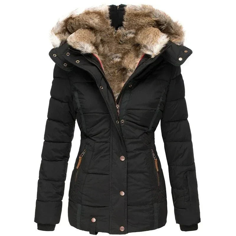 Sloane - Women's Quilted Jacket with Fur Trim Hood - photo 1
