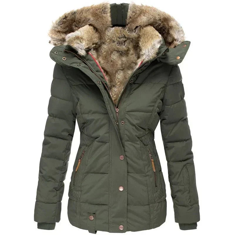 Sloane - Women's Quilted Jacket with Fur Trim Hood - photo 2