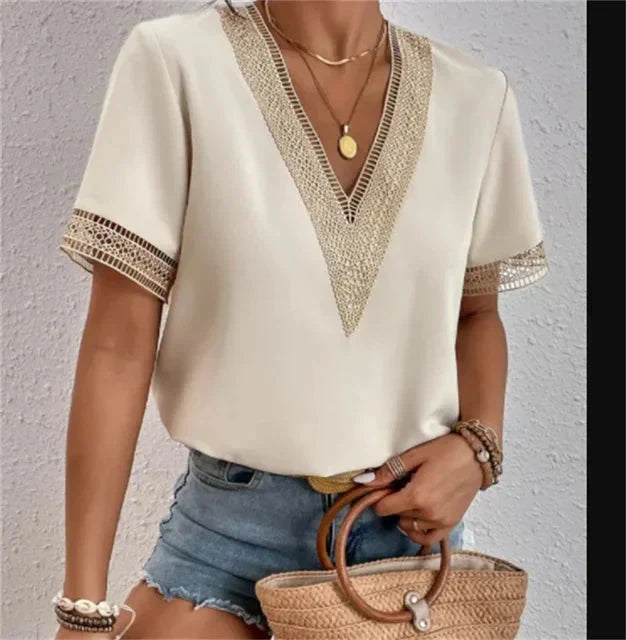 Angie - Women's Relaxed Blouse with Short Sleeves