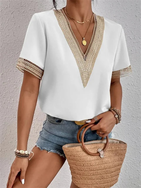 Angie - Women's Relaxed Blouse with Short Sleeves