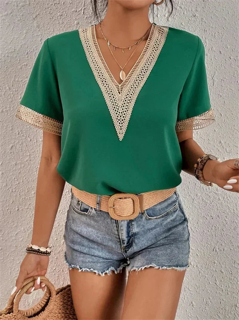 Angie - Women's Relaxed Blouse with Short Sleeves