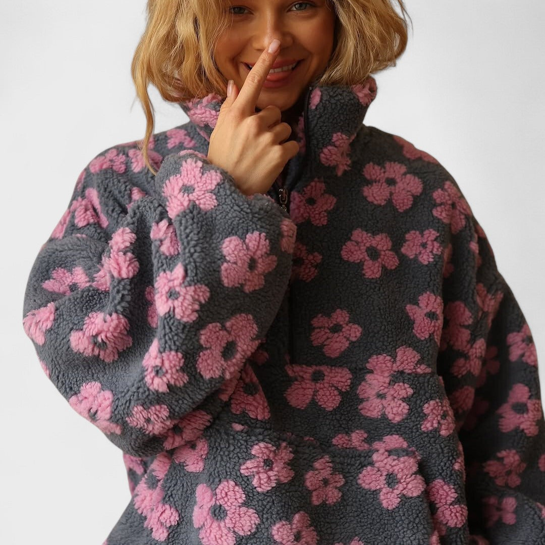 Solange - Women's Jumper in Fleece Lining with Floral Print - photo 2