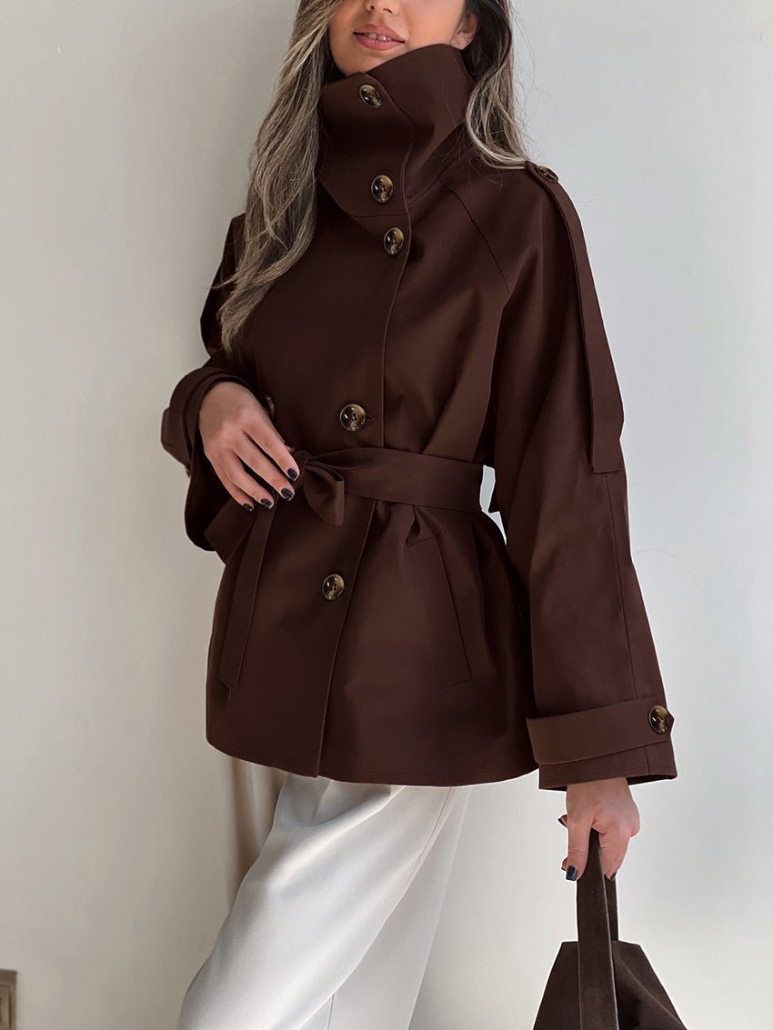 Solveig - Women's Cropped Trench Coat in Lace Trim - photo 2