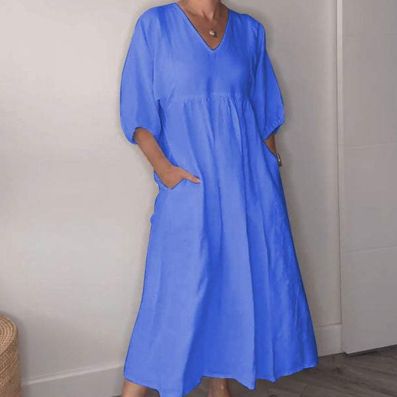 Women's Long V-Neck Dress with Pockets