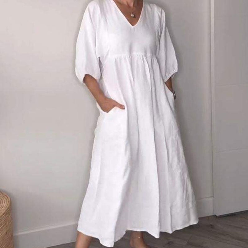 Women's Long V-Neck Dress with Pockets