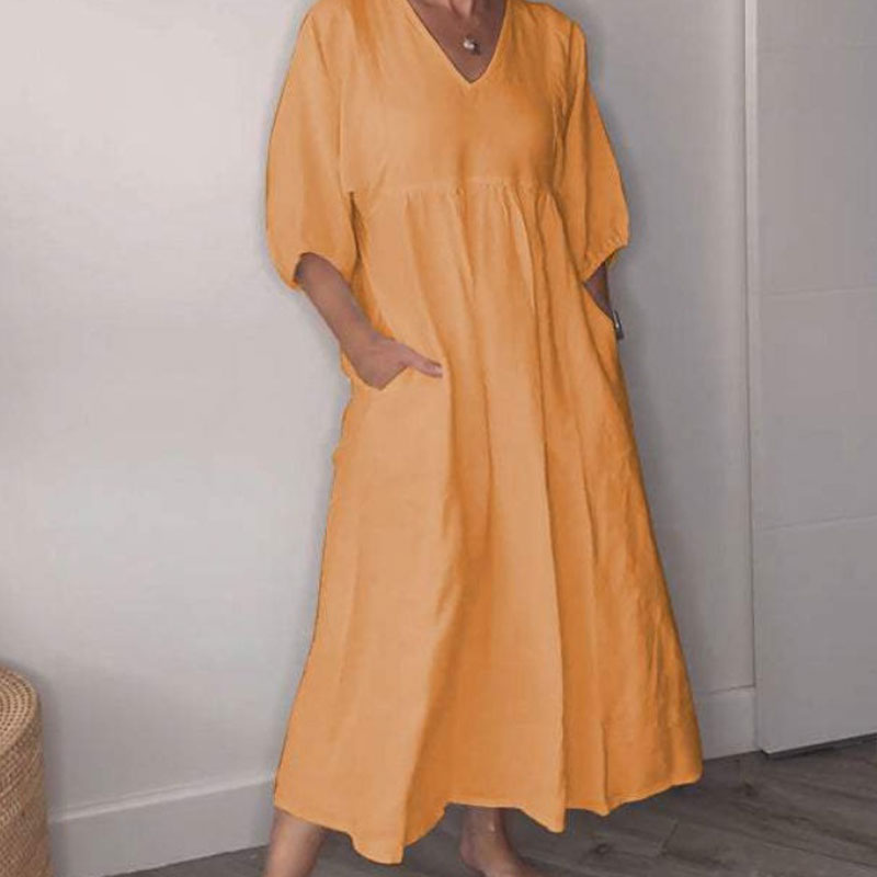 Women's Long V-Neck Dress with Pockets