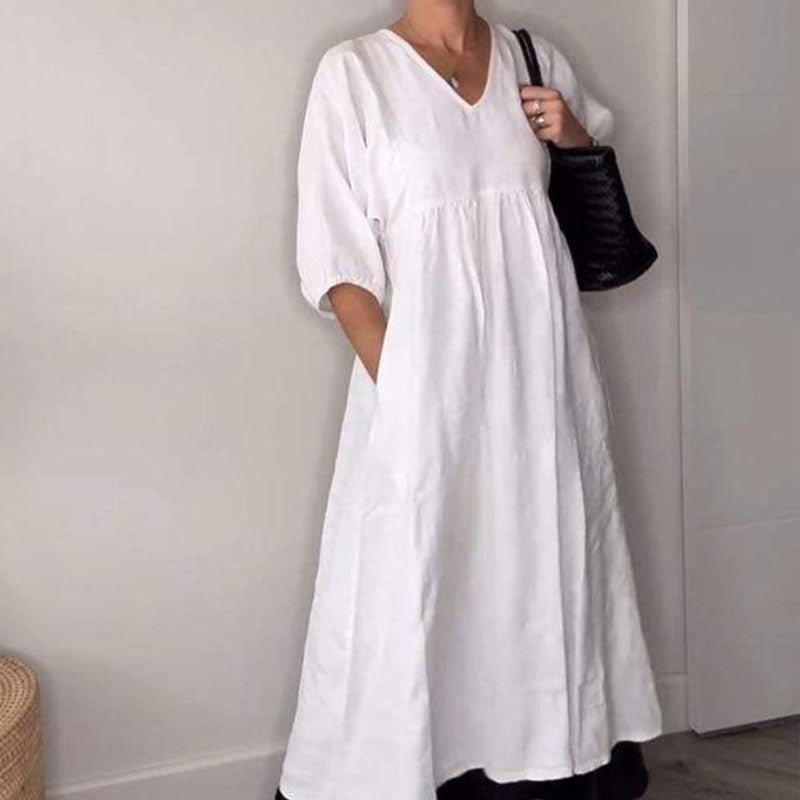 Women's Long V-Neck Dress with Pockets