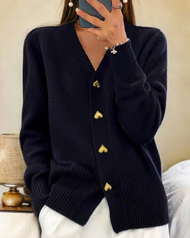 Remy - Women's Heart-Button Knit Cardigan