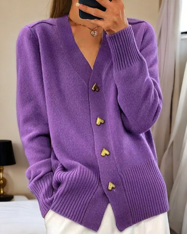Remy - Women's Heart-Button Knit Cardigan