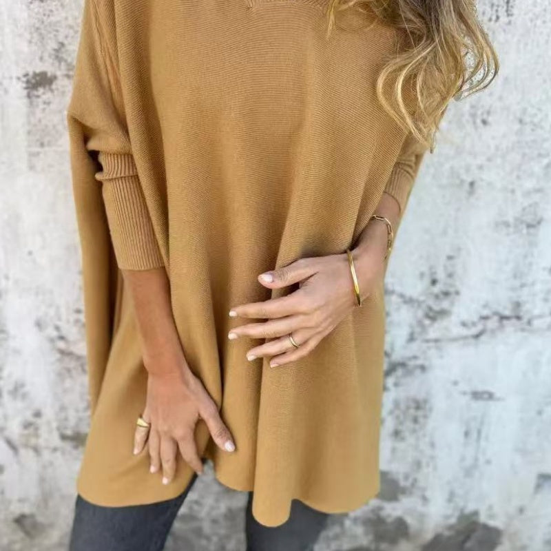 Women's Loose V-Neck Top with Dipped Hem
