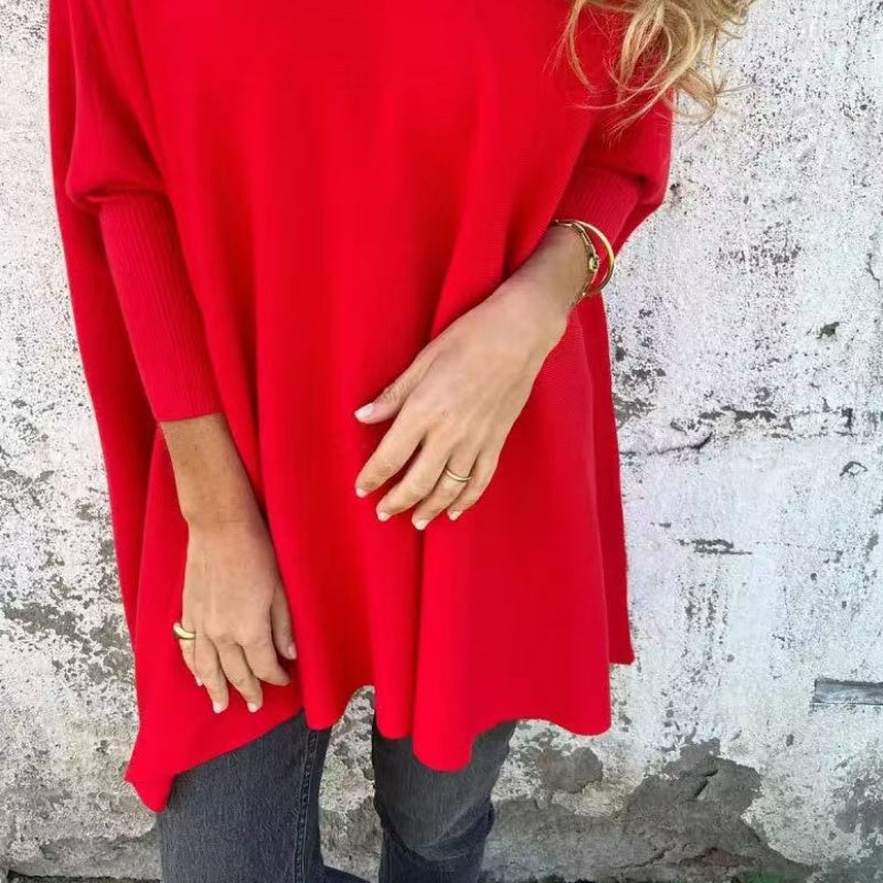 Women's Loose V-Neck Top with Dipped Hem