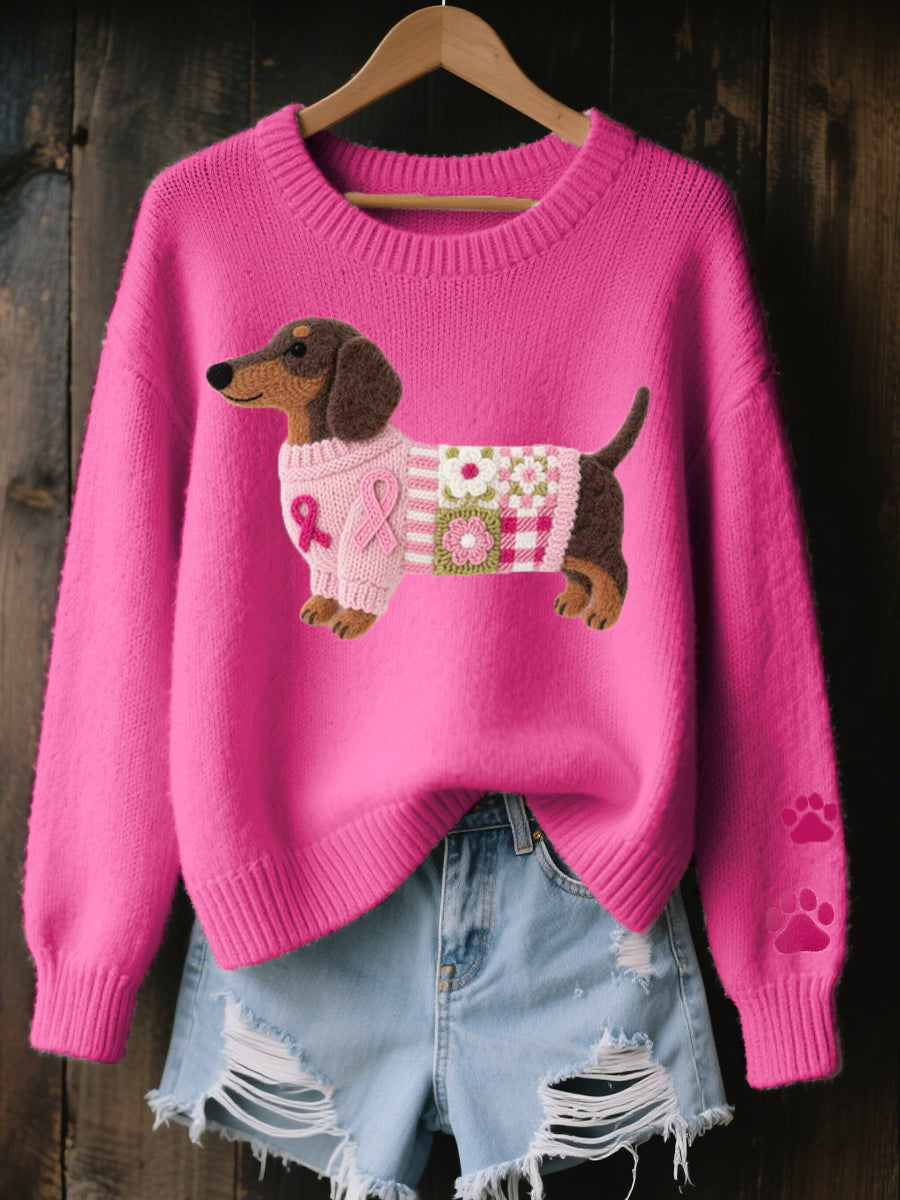 Jersey de punto para mujer con diseño de patchwork y motivo de perro salchicha