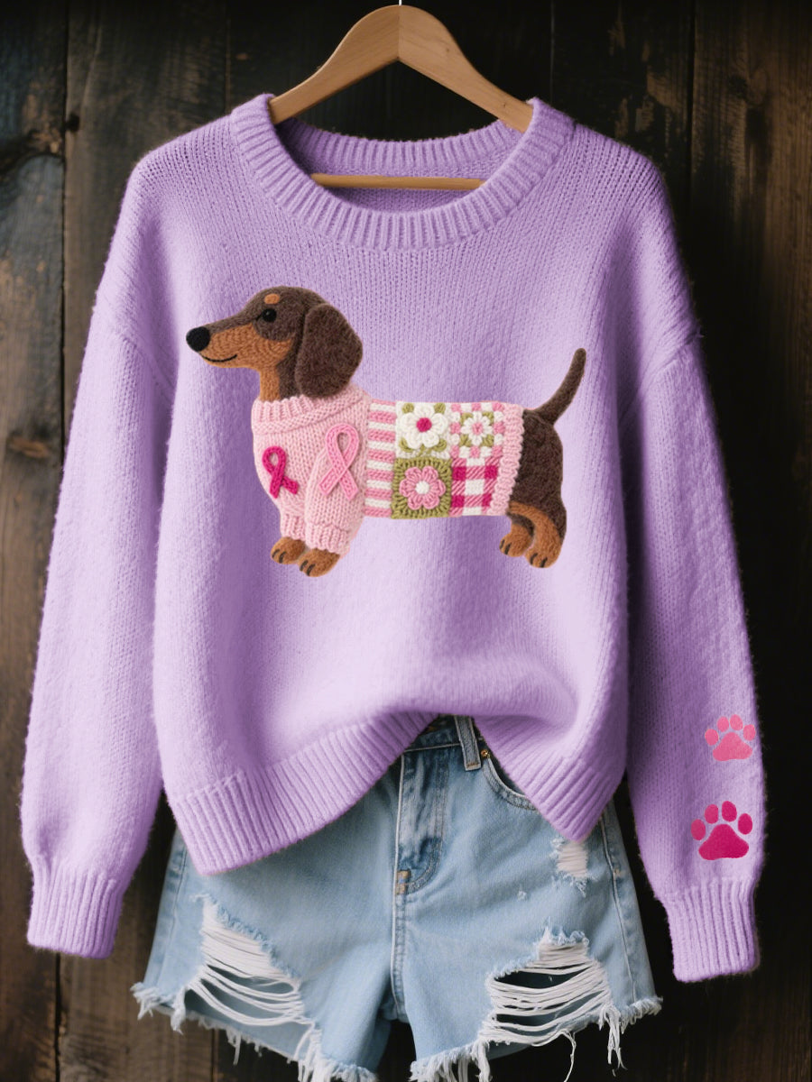 Jersey de punto para mujer con diseño de patchwork y motivo de perro salchicha