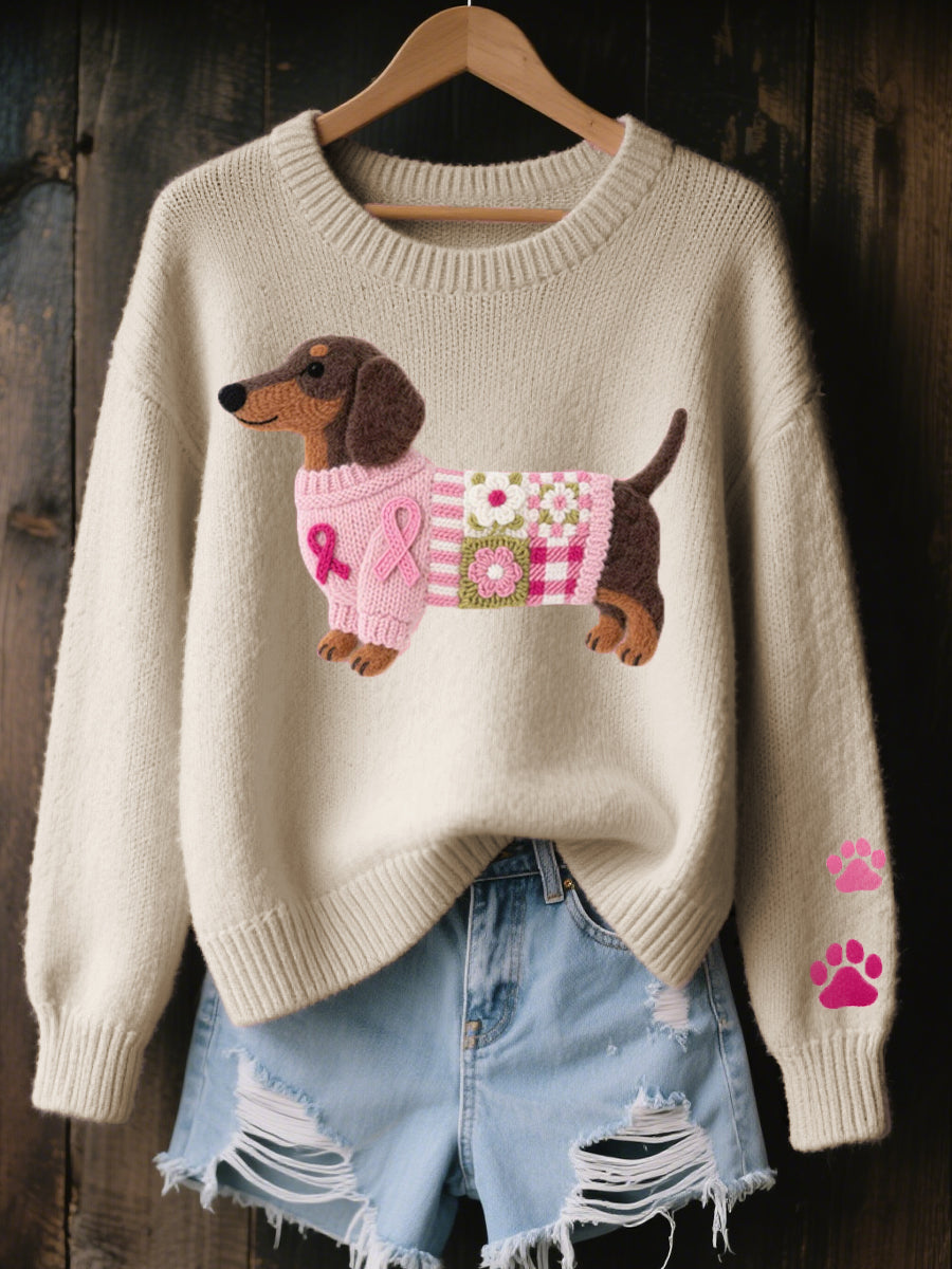 Jersey de punto para mujer con diseño de patchwork y motivo de perro salchicha