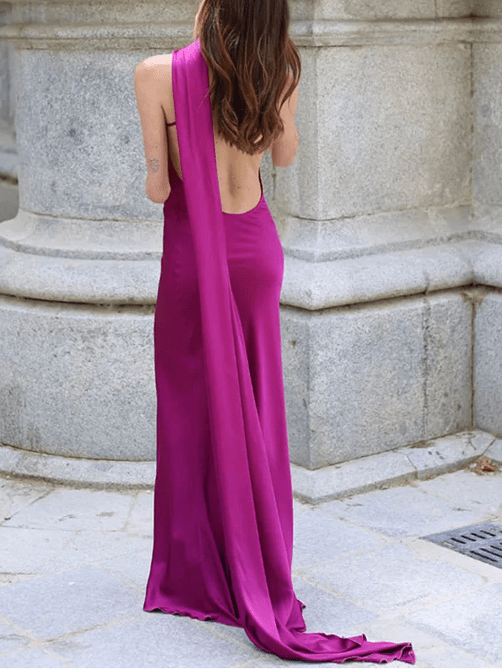 Suri - Women's Dress in Satin with Halter Neck - photo 11