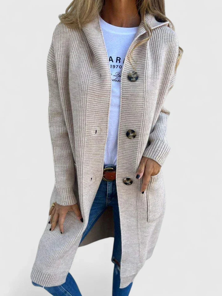 Sydney - Women's Longline Cardigan in Ribbed Knit with Button Front - photo 1