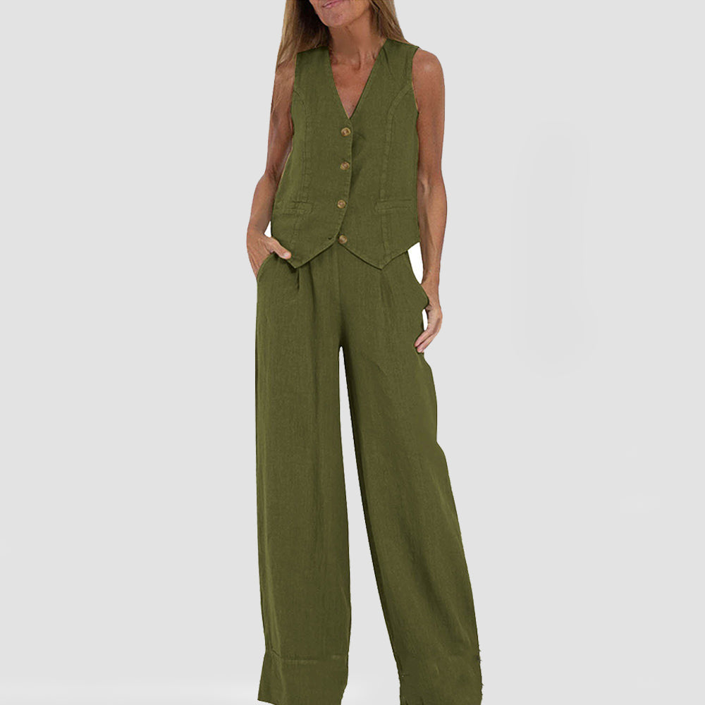 Tabitha - Women's Linen Vest & Wide-leg Pants Set - photo 10