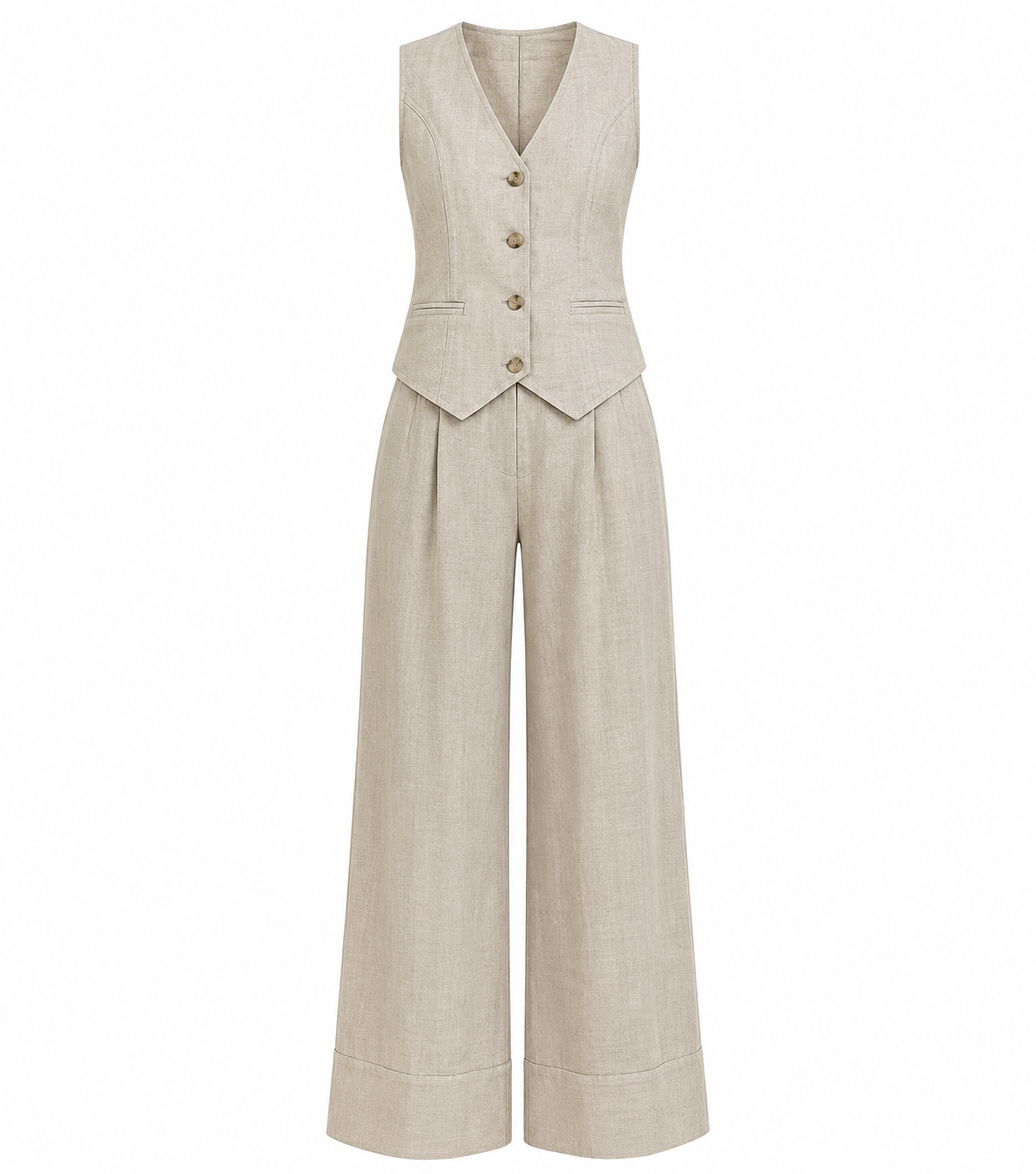 Tabitha - Women's Linen Vest & Wide-leg Pants Set - photo 2