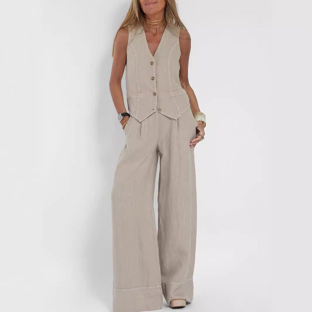 Tabitha - Women's Linen Vest & Wide-leg Pants Set - photo 3