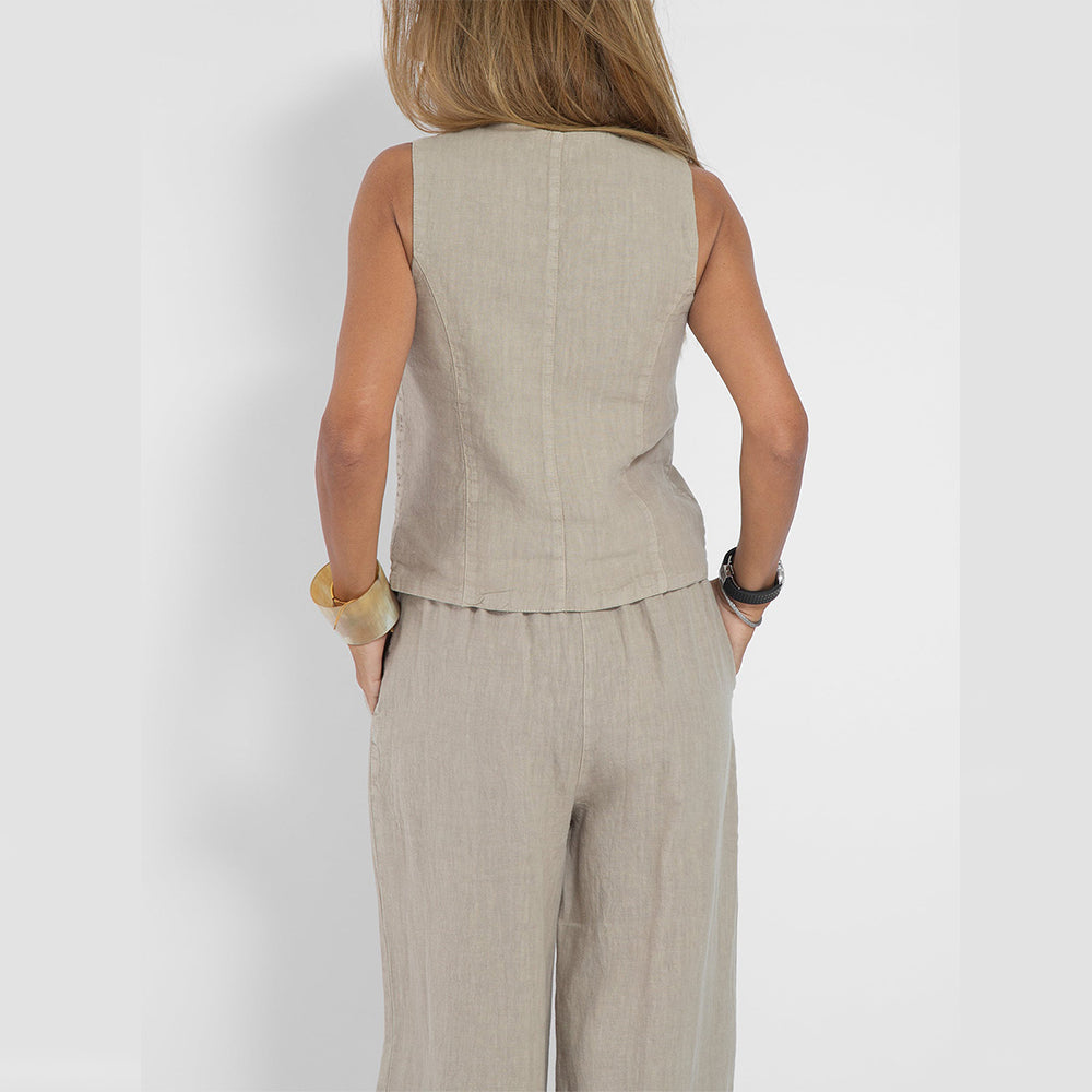Tabitha - Women's Linen Vest & Wide-leg Pants Set - photo 4