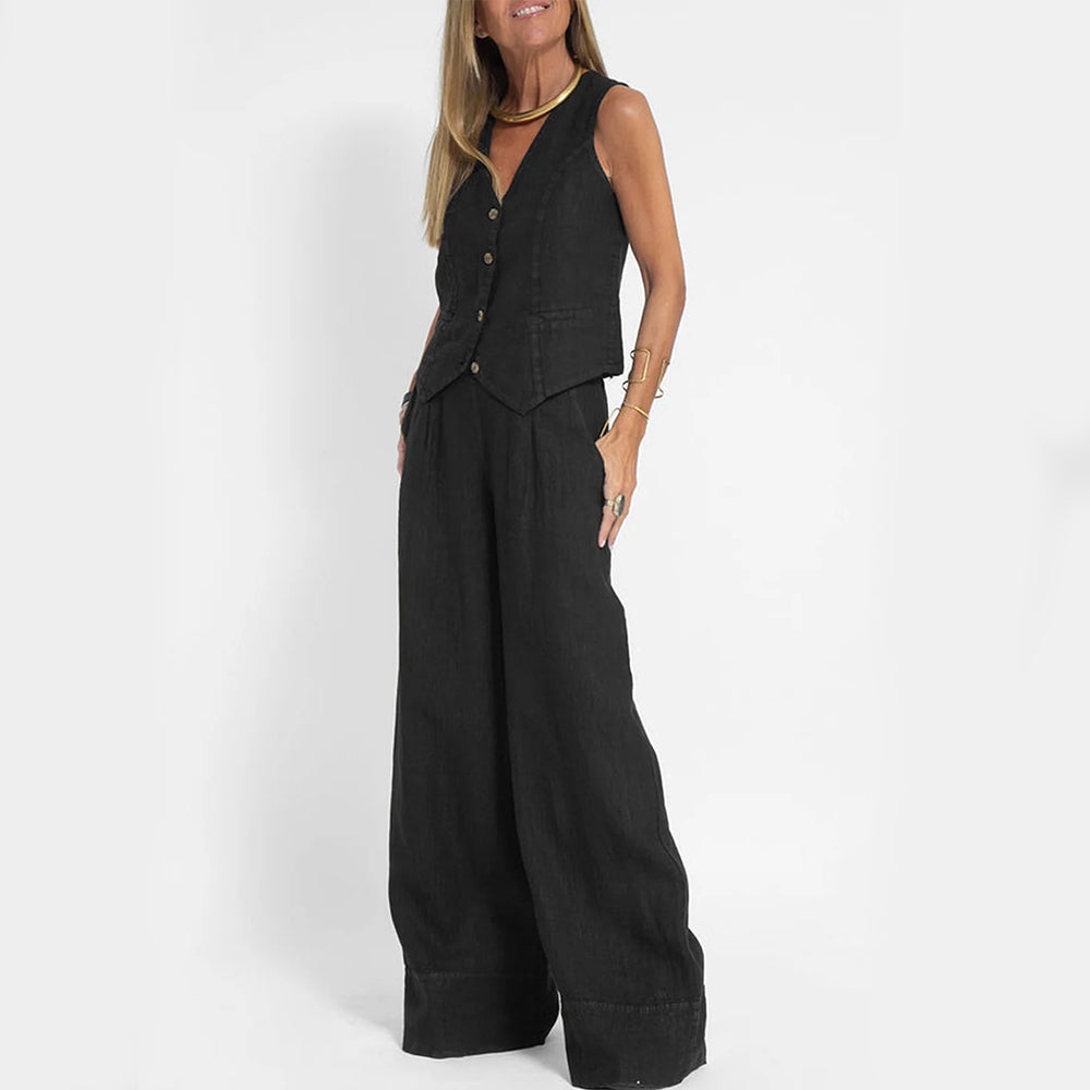 Tabitha - Women's Linen Vest & Wide-leg Pants Set - photo 5
