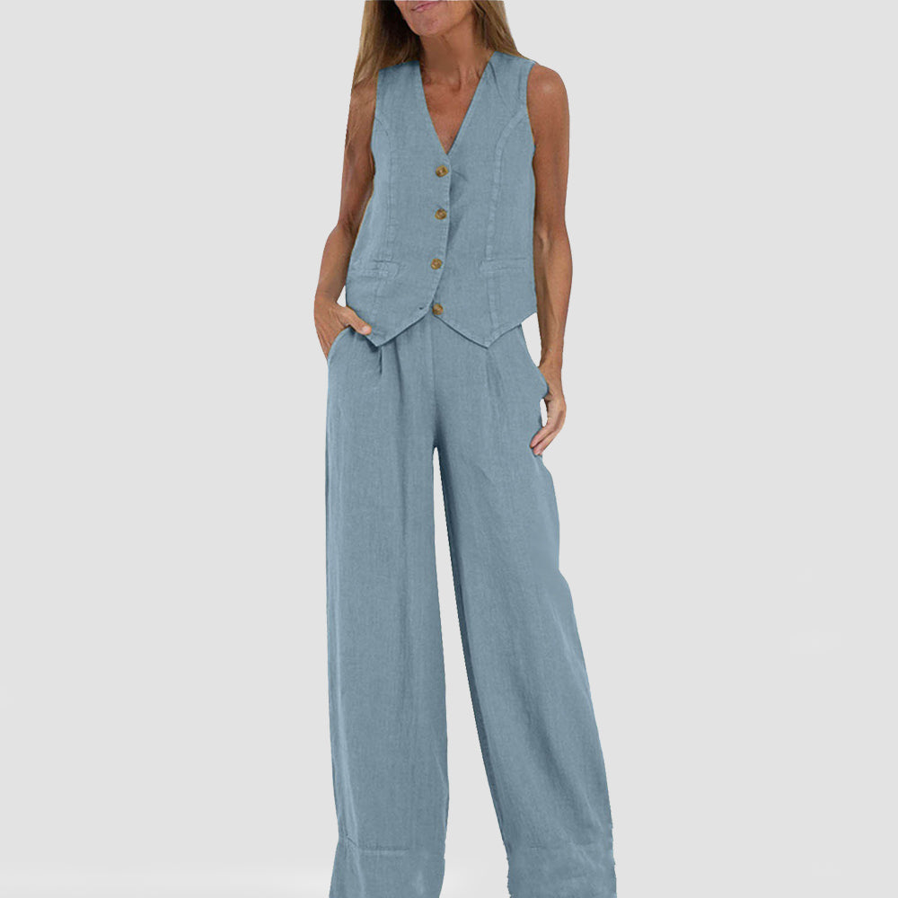 Tabitha - Women's Linen Vest & Wide-leg Pants Set - photo 6