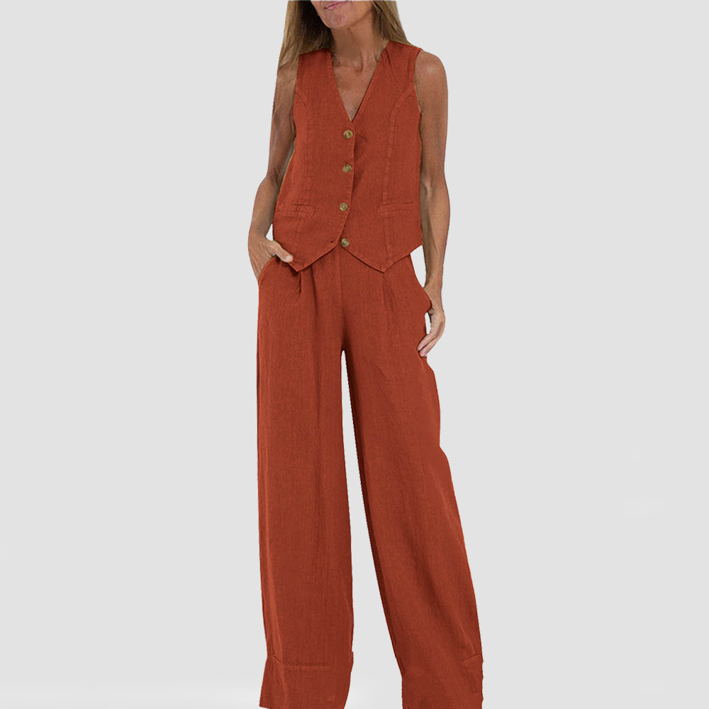 Tabitha - Women's Linen Vest & Wide-leg Pants Set - photo 7