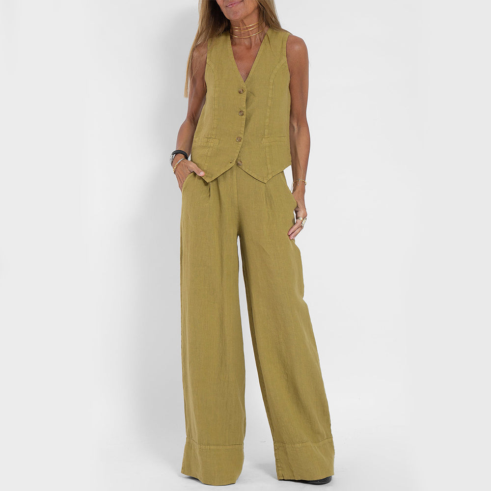 Tabitha - Women's Linen Vest & Wide-leg Pants Set - photo 8