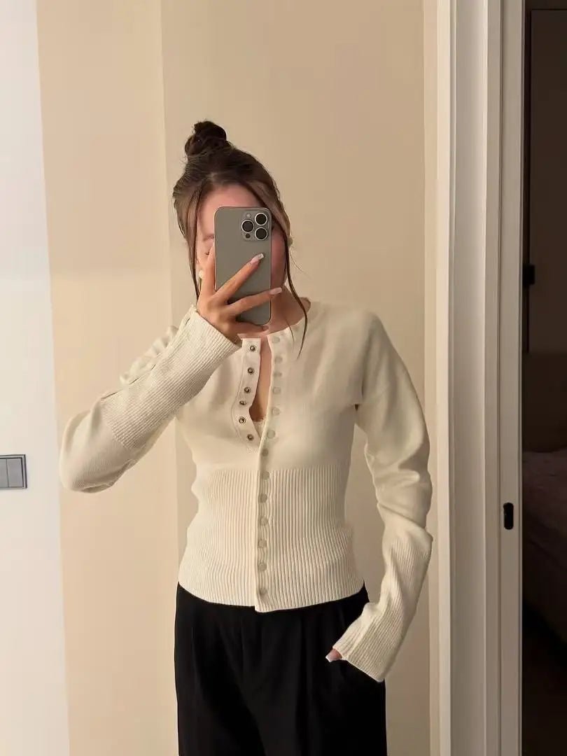 Thea - Women's Slim-Fit Cardigan with Button Front - photo 1