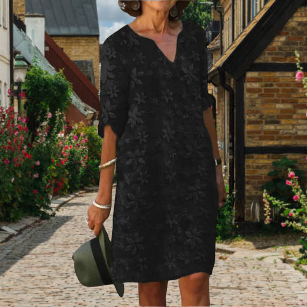 Tova - Women's Relaxed Mini Dress in Floral Print with V-Neck - photo 2
