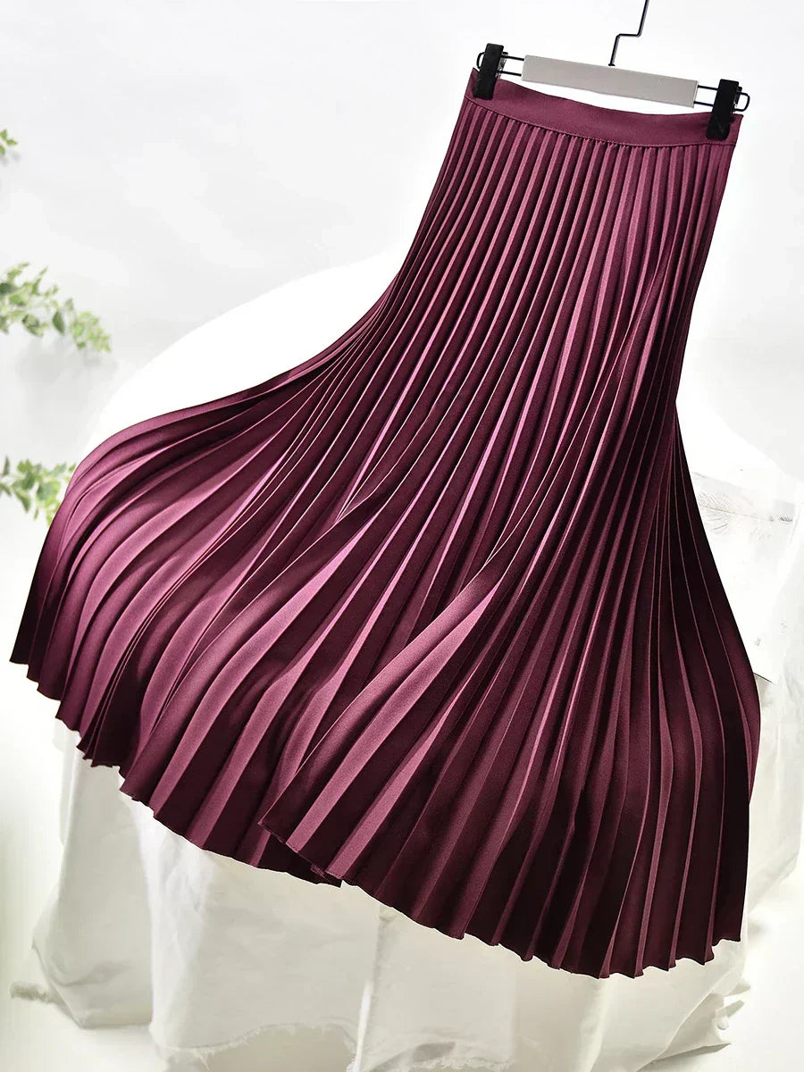 Cara - Women's Pleated Midi Skirt with a High Waist