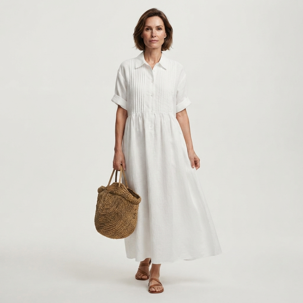 Ursula - Women's Pintuck Linen Maxi Shirt Dress - photo 1
