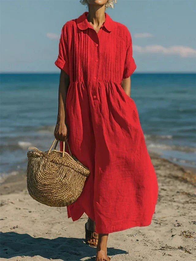 Ursula - Women's Pintuck Linen Maxi Shirt Dress - photo 8