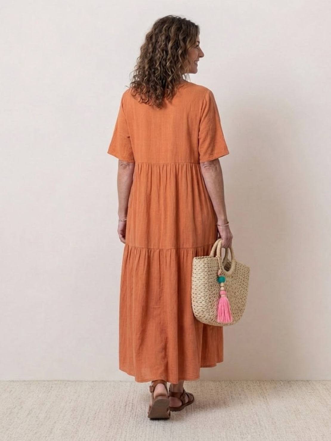 Brooklyn - Abito lungo bohémien da donna con scollo a V e balze