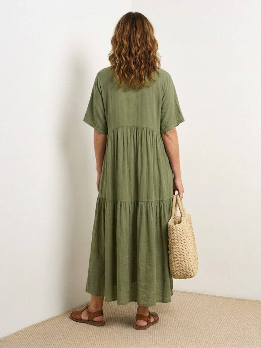 Brooklyn - Abito lungo bohémien da donna con scollo a V e balze